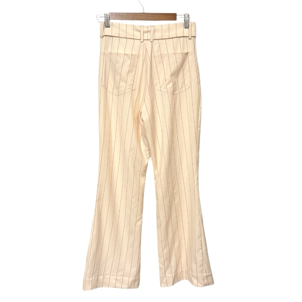 Orseund Iris | $875 Flare Crop Belted Pinstripe Wool Pants In Cream/Red, Size 6 — image 7 of 8
